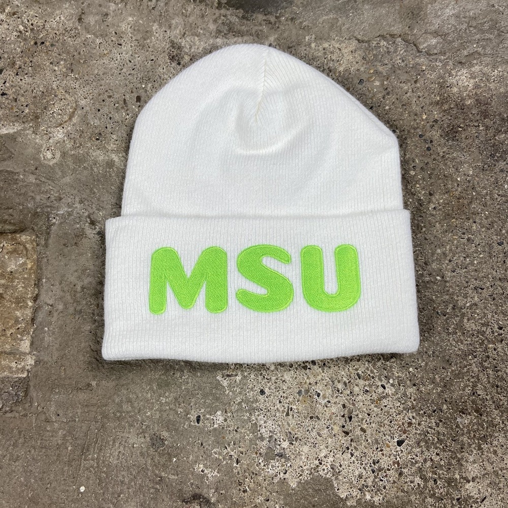 Michigan State University Knit Beanie Hat White NCAA College Spartans Logo